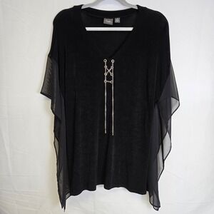 Travelers By Chico's Classic Hardware Lace Up V- Neck Top, Black, Size 1, Medium